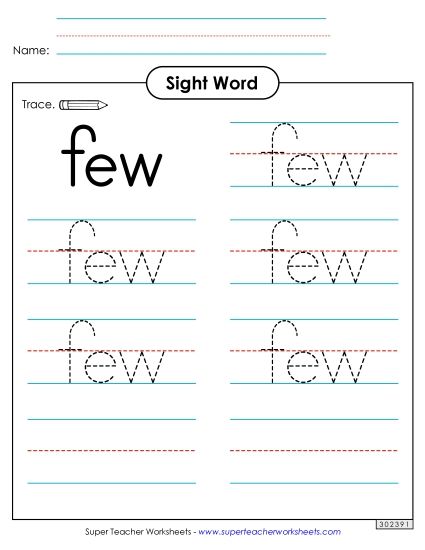 Trace the Word: Few (Printable PDF Worksheet)