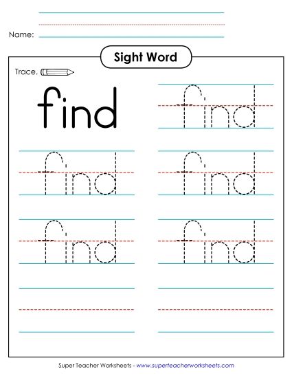 Trace the Word: Find (Printable PDF Worksheet)