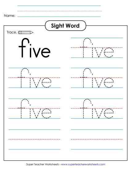 Trace the Word: Five (Printable PDF Worksheet)