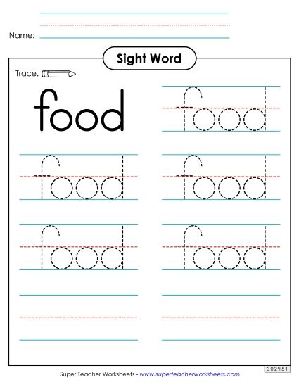 Trace the Word: Food (Printable PDF Worksheet)