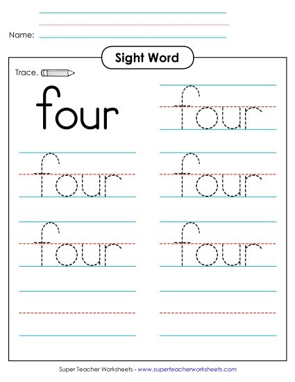 Trace the Word: Four (Printable PDF Worksheet)