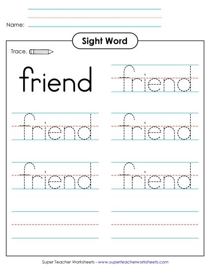 Trace the Word: Friend (Printable PDF Worksheet)