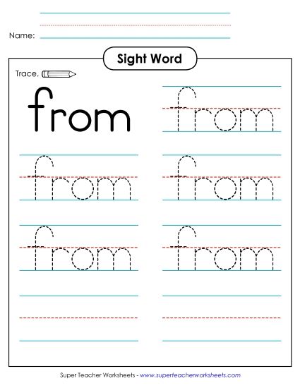 Trace the Word: From (Printable PDF Worksheet)