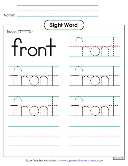 Trace the Word: Front (Printable PDF Worksheet)