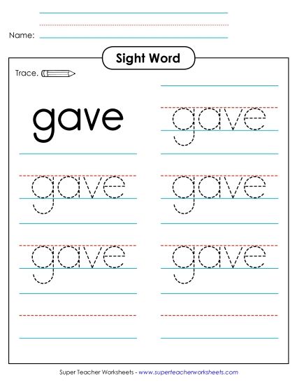 Trace the Word: Gave (Printable PDF Worksheet)