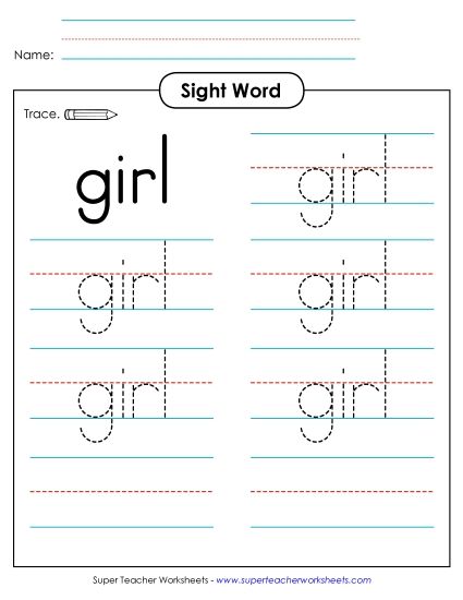 Trace the Word: Girl (Printable PDF Worksheet)