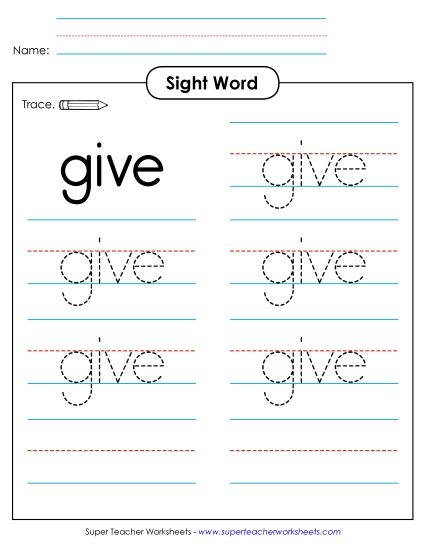 Trace the Word: Give (Printable PDF Worksheet)