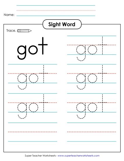 Trace the Word: Got (Printable PDF Worksheet)