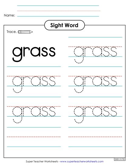 Trace the Word: Grass (Printable PDF Worksheet)