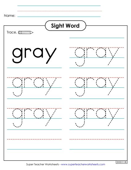 Trace the Word: Gray (Printable PDF Worksheet)