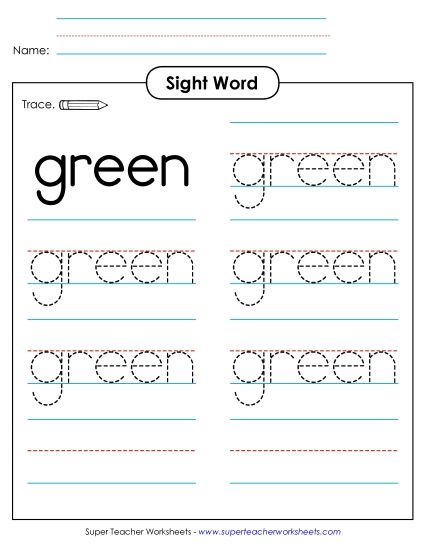 Trace the Word: Green (Printable PDF Worksheet)