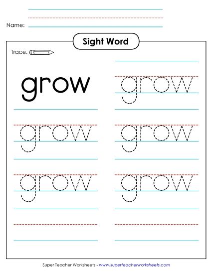Trace the Word: Grow (Printable PDF Worksheet)