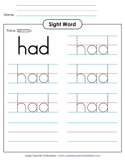 Trace the Word: Had (Printable PDF Worksheet)