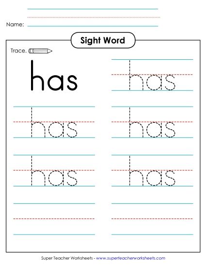 Trace the Word: Has (Printable PDF Worksheet)
