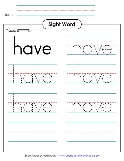 Trace the Word: Have (Printable PDF Worksheet)