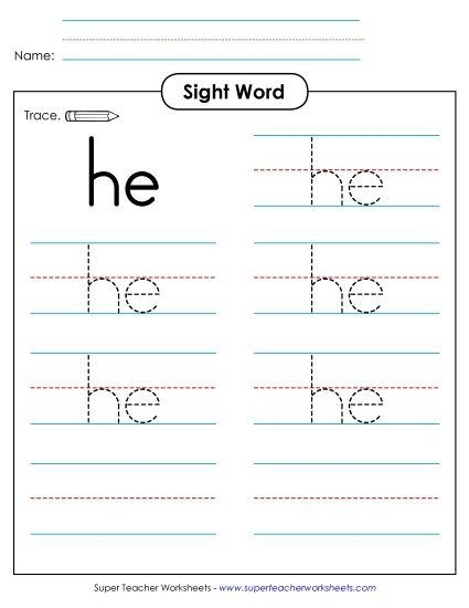 Trace the Word: He (Printable PDF Worksheet)