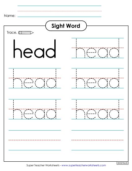 Trace the Word: Head (Printable PDF Worksheet)
