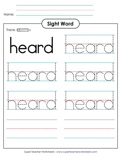 Trace the Word: Heard (Printable PDF Worksheet)