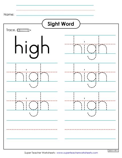 Trace the Word: High (Printable PDF Worksheet)
