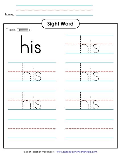 Trace the Word: His (Printable PDF Worksheet)