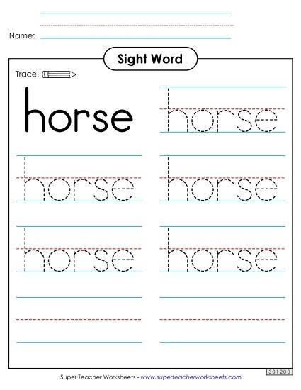 Trace the Word: Horse (Printable PDF Worksheet)