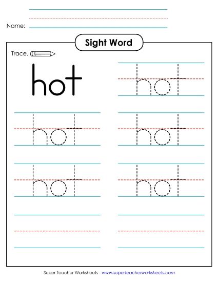 Trace the Word: Hot (Printable PDF Worksheet)