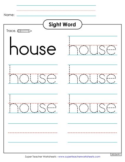 Trace the Word: House (Printable PDF Worksheet)