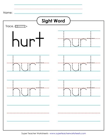 Trace the Word: Hurt (Printable PDF Worksheet)