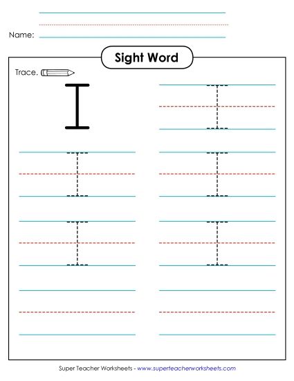 Trace the Word: I (Printable PDF Worksheet)