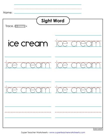 Trace the Word: Ice Cream (Printable PDF Worksheet)