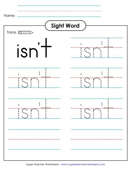 Trace the Word: Isn't (Printable PDF Worksheet)