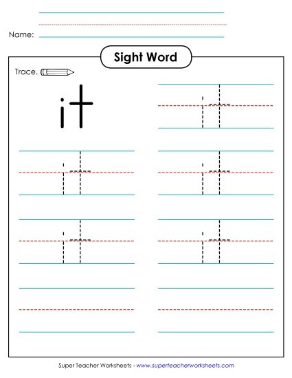 Trace the Word: It (Printable PDF Worksheet)