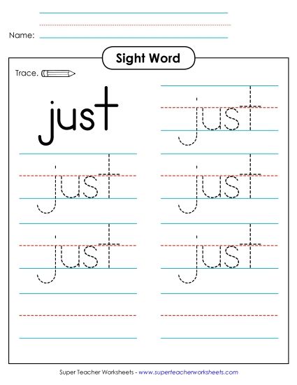 Trace the Word: Just (Printable PDF Worksheet)