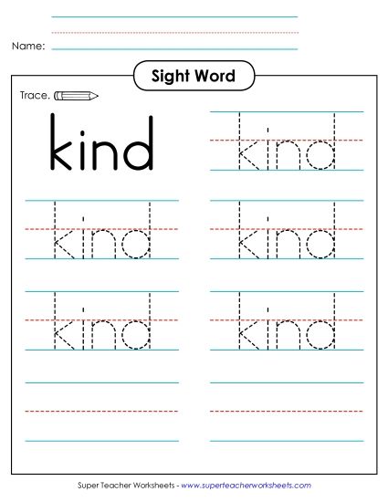 Trace the Word: Kind (Printable PDF Worksheet)