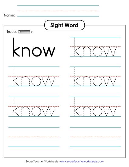 Trace the Word: Know (Printable PDF Worksheet)