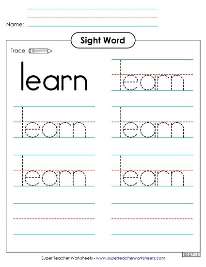 Trace the Word: Learn (Printable PDF Worksheet)