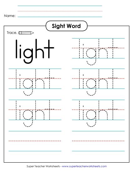 Trace the Word: Light (Printable PDF Worksheet)