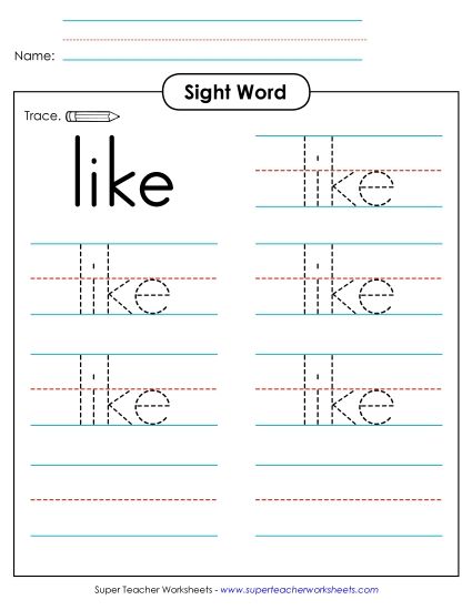 Trace the Word: Like (Printable PDF Worksheet)