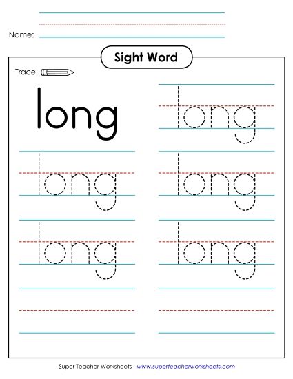 Trace the Word: Long (Printable PDF Worksheet)