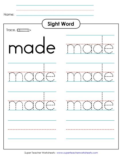 Trace the Word: Made (Printable PDF Worksheet)