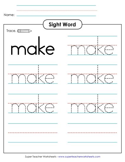 Trace the Word: Make (Printable PDF Worksheet)