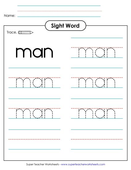 Trace the Word: Man (Printable PDF Worksheet)