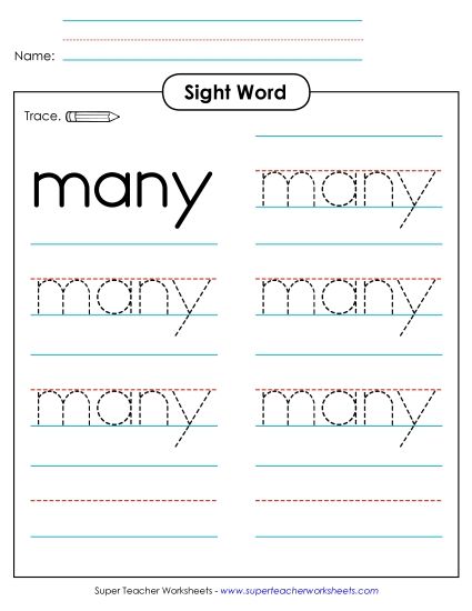 Trace the Word: Many (Printable PDF Worksheet)