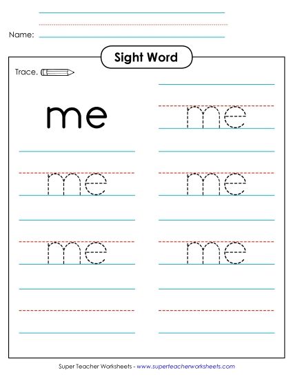 Trace the Word: Me (Printable PDF Worksheet)