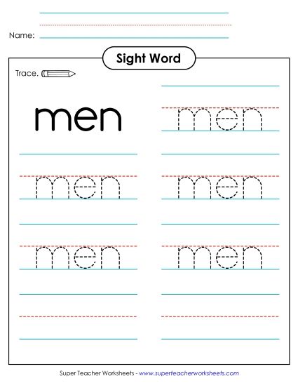 Trace the Word: Men (Printable PDF Worksheet)