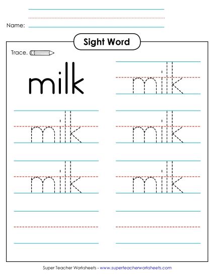Trace the Word: Milk (Printable PDF Worksheet)