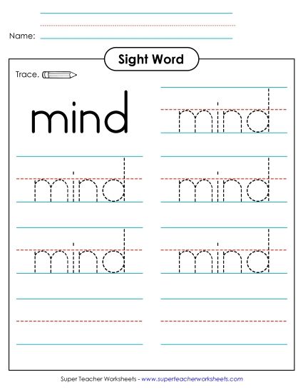 Trace the Word: Mind (Printable PDF Worksheet)
