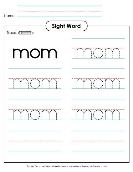 Trace the Word: Mom (Printable PDF Worksheet)