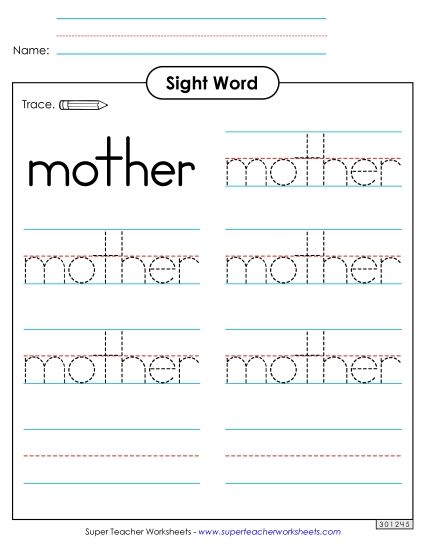 Trace the Word: Mother (Printable PDF Worksheet)