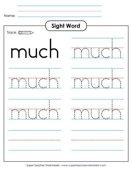 Trace the Word: Much (Printable PDF Worksheet)
